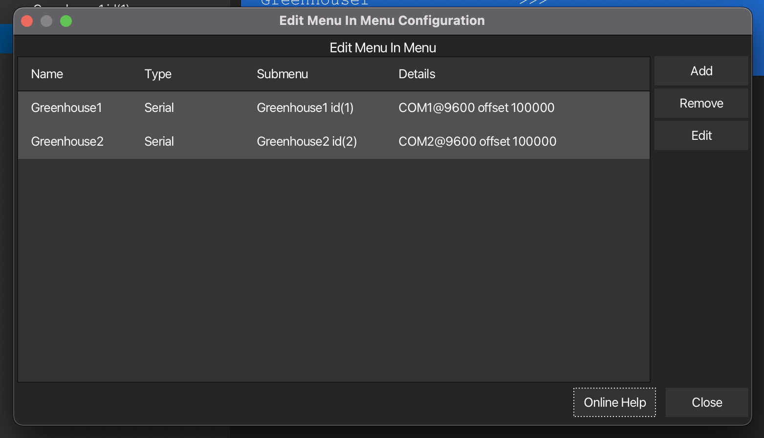 Menu In Menu selection window