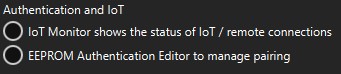 IoT Monitor and Authentication menu items