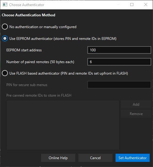 Authentication selection dialog