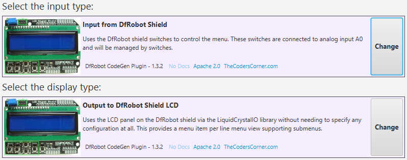 DfRobot settings for input and displaying menu