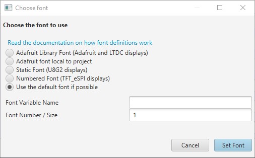 Font dialog showing default selection