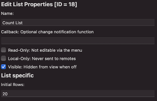 image showing the list editor