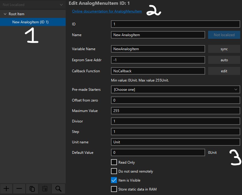 edit an analog menu item